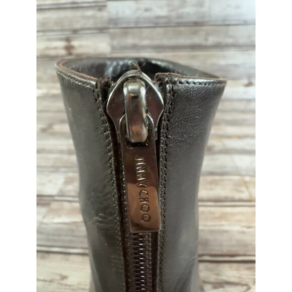 Jimmy Choo Daisy Calf Leather Ankle Boots Heels Sz 37.5 US 7.5 color dark brown - Picture 9 of 10